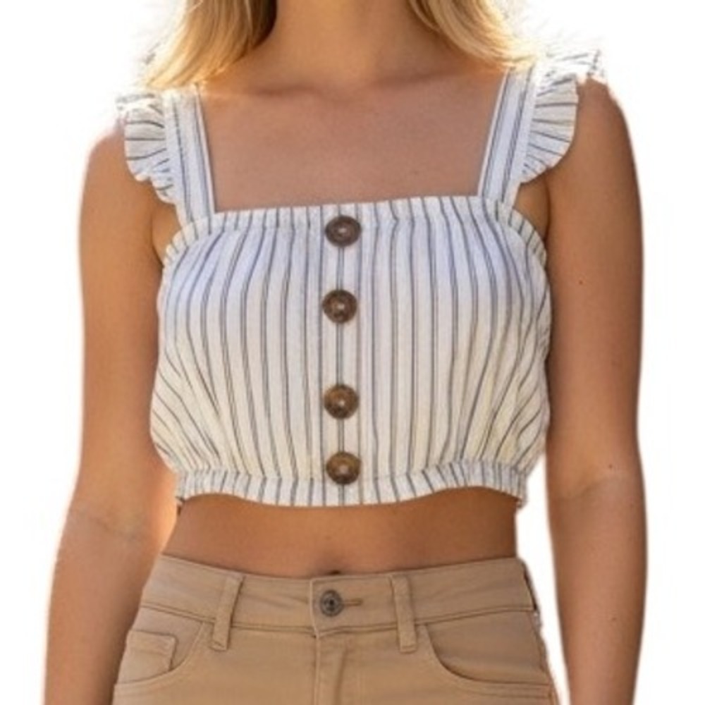 LETARTE LUXE Faux Button Front Striped Sleeveless‎ Crop Top NWT Size  XS